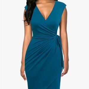 Teal faux wrap dress